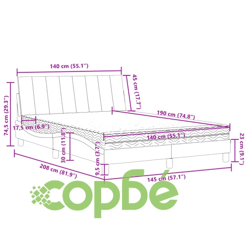 Легло с матрак, синьо, 140x190 см, кадифе ➤ топ цена ➤ sorbe.bg