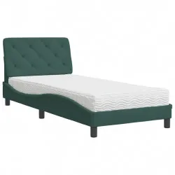 Легло с матрак, тъмнозелено, 90x190 см, кадифе