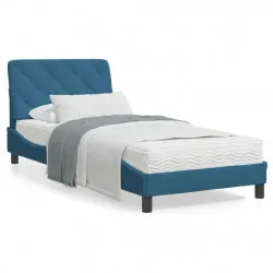 Легло с матрак, синьо, 90x200 см, кадифе