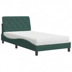 Легло с матрак, тъмнозелено, 100x200 см, кадифе