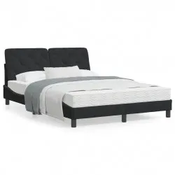 Легло с матрак, черно, 140x190 см, кадифе