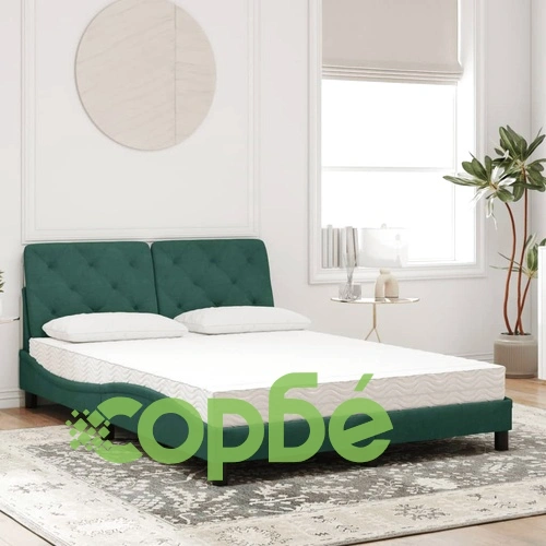 Легло с матрак, тъмнозелено, 140x190 см, кадифе ➤ топ цена ➤ sorbe.bg