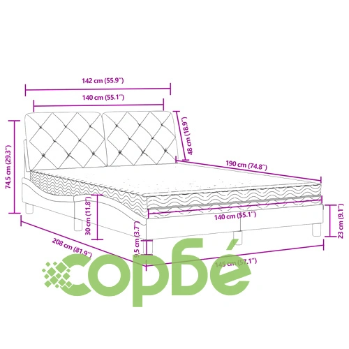 Легло с матрак, тъмнозелено, 140x190 см, кадифе ➤ топ цена ➤ sorbe.bg