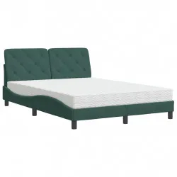 Легло с матрак, тъмнозелено, 140x200 см, кадифе