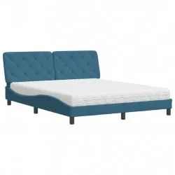 Легло с матрак, синьо, 160x200 см, кадифе