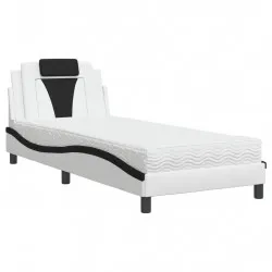 Легло с матрак, бяло и черно, 90x200 см, изкуствена кожа