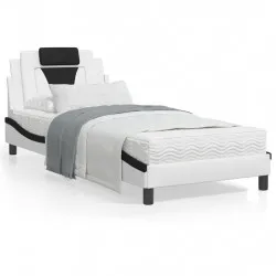 Легло с матрак, бяло и черно, 90x200 см, изкуствена кожа