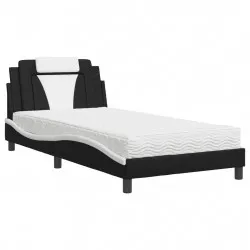 Легло с матрак, черно и бяло, 100x200  см, изкуствена кожа