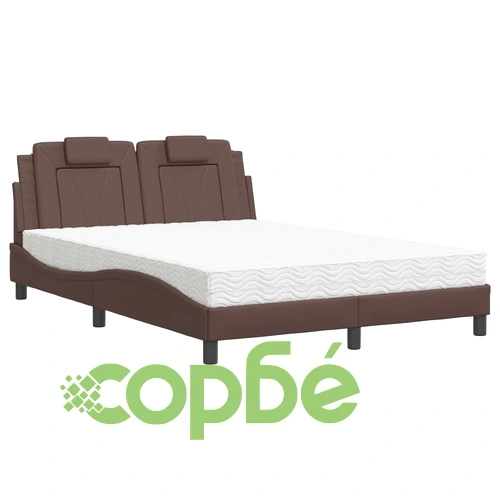 Легло с матрак, кафяво, 140x190 см, изкуствена кожа ➤ топ цена ➤ sorbe.bg