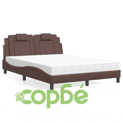 Легло с матрак, кафяво, 140x190 см, изкуствена кожа ➤ топ цена ➤ sorbe.bg