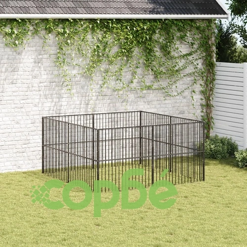 Кошара за кучета с 8 панела, черна, поцинкована стомана ➤ топ цена ➤ sorbe.bg