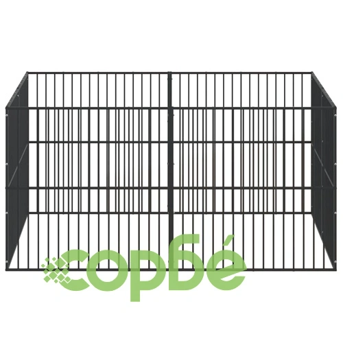 Кошара за кучета с 8 панела, черна, поцинкована стомана ➤ топ цена ➤ sorbe.bg