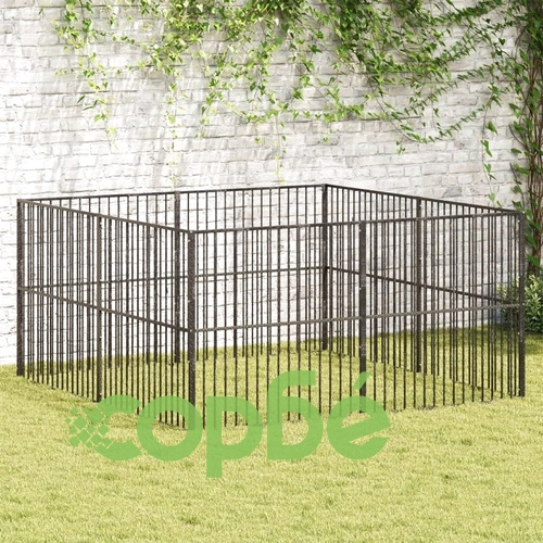 Кошара за кучета с 8 панела, черна, поцинкована стомана ➤ топ цена ➤ sorbe.bg