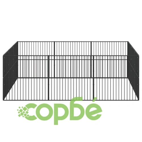 Кошара за кучета с 12 панела, черна, поцинкована стомана ➤ топ цена ➤ sorbe.bg