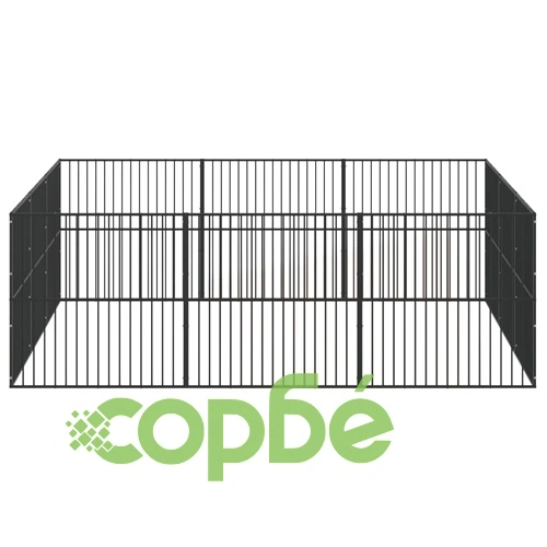 Кошара за кучета с 12 панела, черна, поцинкована стомана ➤ топ цена ➤ sorbe.bg