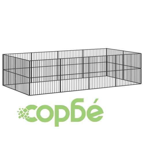 Кошара за кучета с 12 панела, черна, поцинкована стомана ➤ топ цена ➤ sorbe.bg