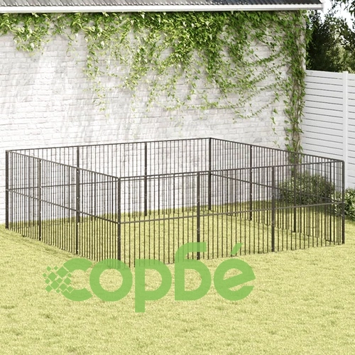 Кошара за кучета с 12 панела, черна, поцинкована стомана ➤ топ цена ➤ sorbe.bg