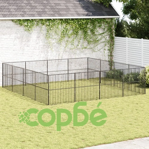 Кошара за кучета с 16 панела, черна, поцинкована стомана ➤ топ цена ➤ sorbe.bg