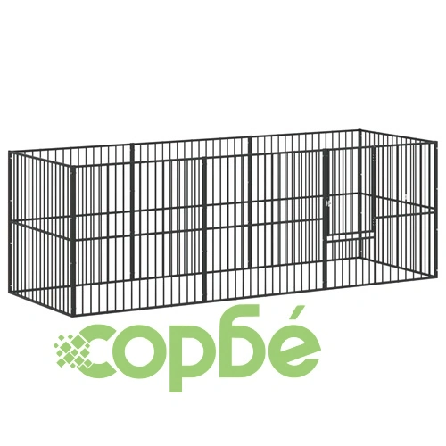 Кошара за кучета с 8 панела, черна, поцинкована стомана ➤ топ цена ➤ sorbe.bg