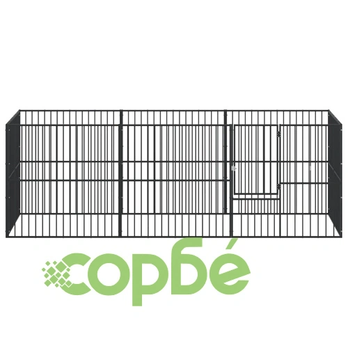 Кошара за кучета с 8 панела, черна, поцинкована стомана ➤ топ цена ➤ sorbe.bg