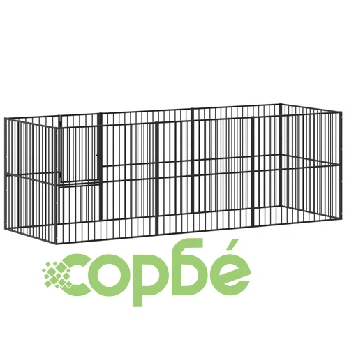 Кошара за кучета с 8 панела, черна, поцинкована стомана ➤ топ цена ➤ sorbe.bg