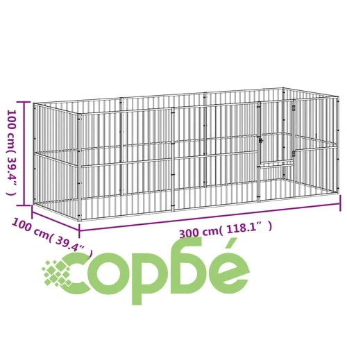 Кошара за кучета с 8 панела, черна, поцинкована стомана ➤ топ цена ➤ sorbe.bg