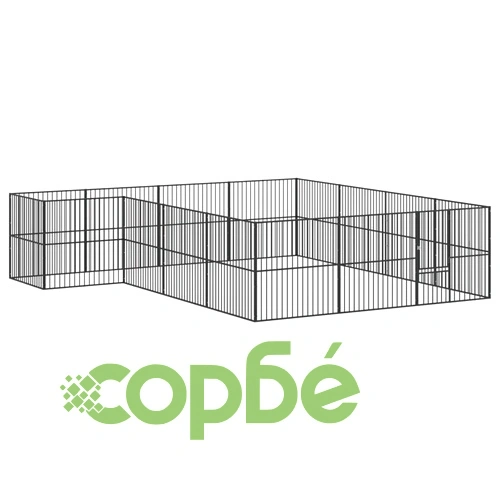 Кошара за кучета с 16 панела, черна, поцинкована стомана ➤ топ цена ➤ sorbe.bg