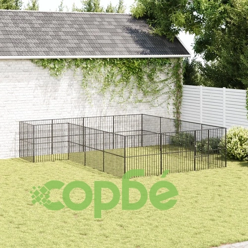 Кошара за кучета с 16 панела, черна, поцинкована стомана ➤ топ цена ➤ sorbe.bg