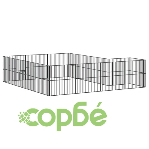 Кошара за кучета с 16 панела, черна, поцинкована стомана ➤ топ цена ➤ sorbe.bg