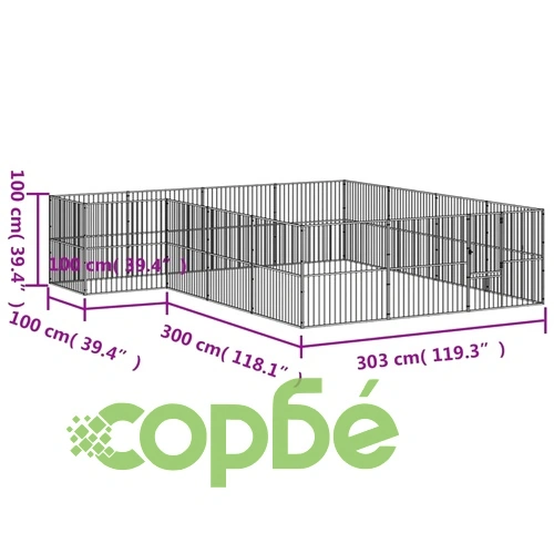 Кошара за кучета с 16 панела, черна, поцинкована стомана ➤ топ цена ➤ sorbe.bg