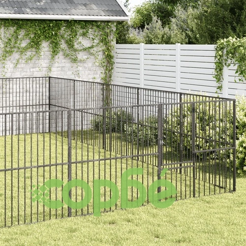 Кошара за кучета с 20 панела, черна, поцинкована стомана ➤ топ цена ➤ sorbe.bg