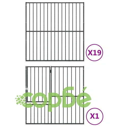 Кошара за кучета с 20 панела, черна, поцинкована стомана ➤ топ цена ➤ sorbe.bg