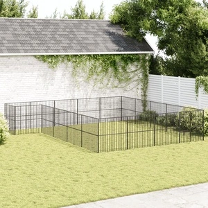 Кошара за кучета с 20 панела, черна, поцинкована стомана