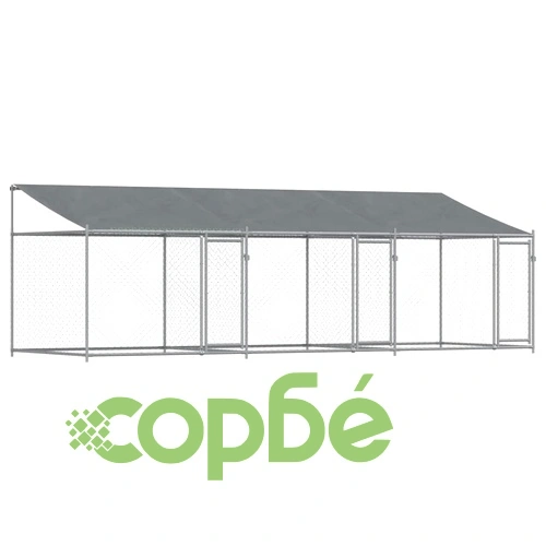 Кучешка клетка с покрив и врати сив 6x2x2 м поцинкована стомана ➤ топ цена ➤ sorbe.bg