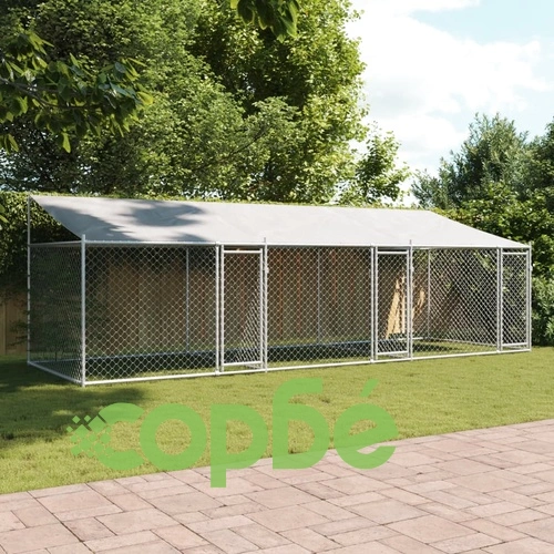 Кучешка клетка с покрив и врати сив 6x2x2 м поцинкована стомана ➤ топ цена ➤ sorbe.bg