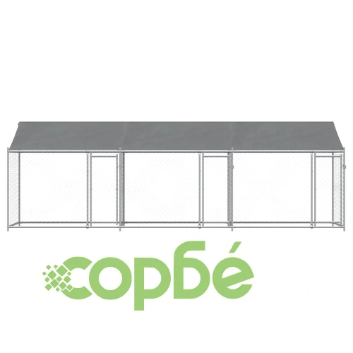 Кучешка клетка с покрив и врати сив 6x2x2 м поцинкована стомана ➤ топ цена ➤ sorbe.bg