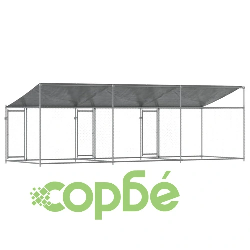 Кучешка клетка с покрив и врати сив 6x2x2 м поцинкована стомана ➤ топ цена ➤ sorbe.bg