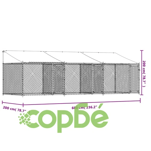 Кучешка клетка с покрив и врати сив 6x2x2 м поцинкована стомана ➤ топ цена ➤ sorbe.bg