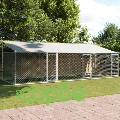 Кучешка клетка с покрив и врати сив 6x2x2 м поцинкована стомана ➤ топ цена ➤ sorbe.bg