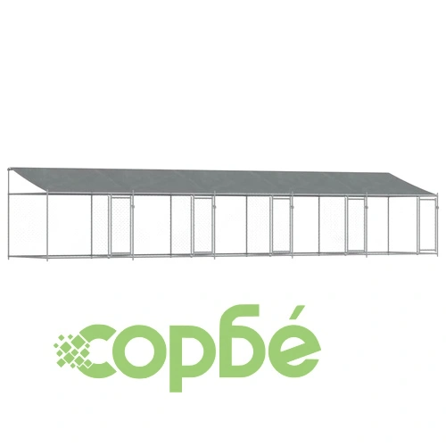 Кучешка клетка с покрив и врати сив 10x2x2м поцинкована стомана ➤ топ цена ➤ sorbe.bg