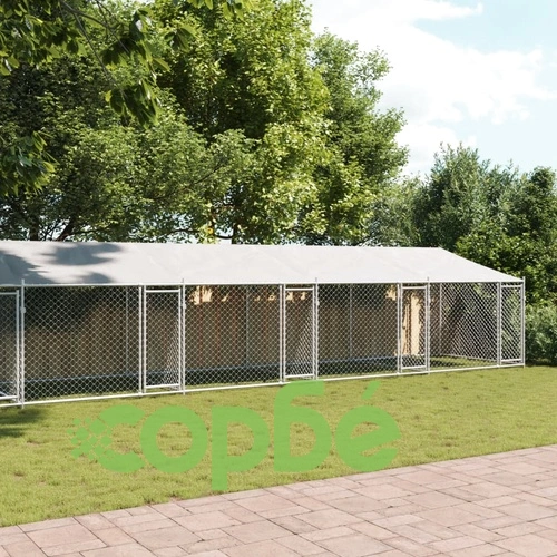 Кучешка клетка с покрив и врати сив 10x2x2м поцинкована стомана ➤ топ цена ➤ sorbe.bg