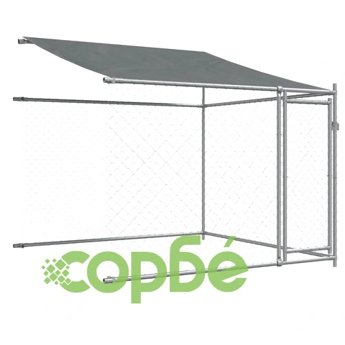 Кучешка клетка с покрив и врати сив 10x2x2м поцинкована стомана ➤ топ цена ➤ sorbe.bg