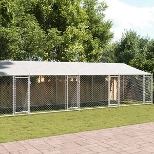 Кучешка клетка с покрив и врати сив 10x2x2м поцинкована стомана