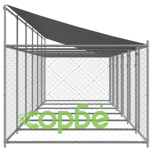 Кучешка клетка с покрив и врата сив 12x2x2м поцинкована стомана ➤ топ цена ➤ sorbe.bg