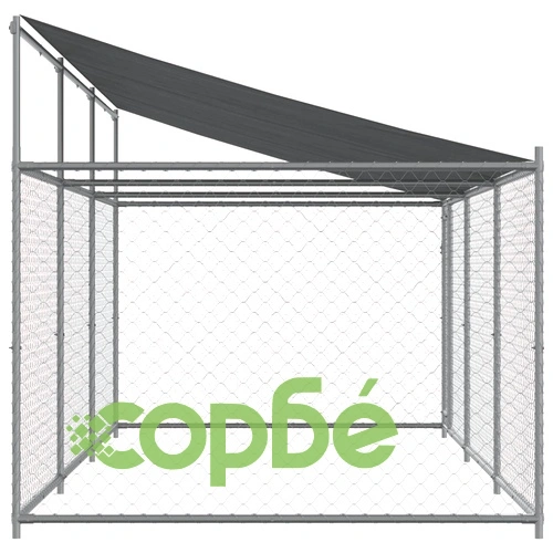 Кучешка клетка с покрив и врата сив 6x2x2 м поцинкована стомана ➤ топ цена ➤ sorbe.bg