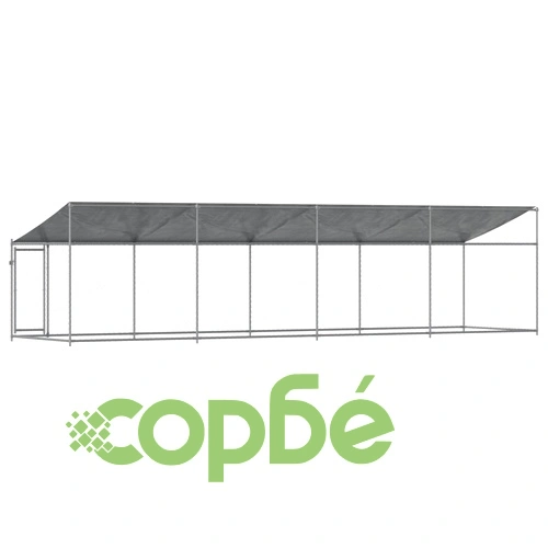 Кучешка клетка с покрив и врата сив 8x2x2 м поцинкована стомана ➤ топ цена ➤ sorbe.bg