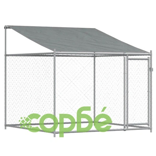 Кучешка клетка с покрив и врата сив 8x2x2 м поцинкована стомана ➤ топ цена ➤ sorbe.bg