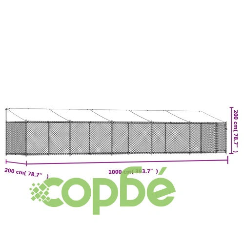 Кучешка клетка с покрив и врата сив 10x2x2м поцинкована стомана ➤ топ цена ➤ sorbe.bg