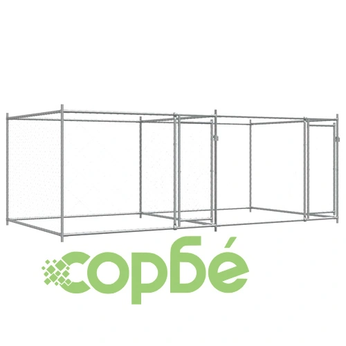 Кучешка клетка с врати сива 4x2x1,5 м поцинкована стомана ➤ топ цена ➤ sorbe.bg