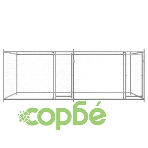Кучешка клетка с врати сива 4x2x1,5 м поцинкована стомана ➤ топ цена ➤ sorbe.bg